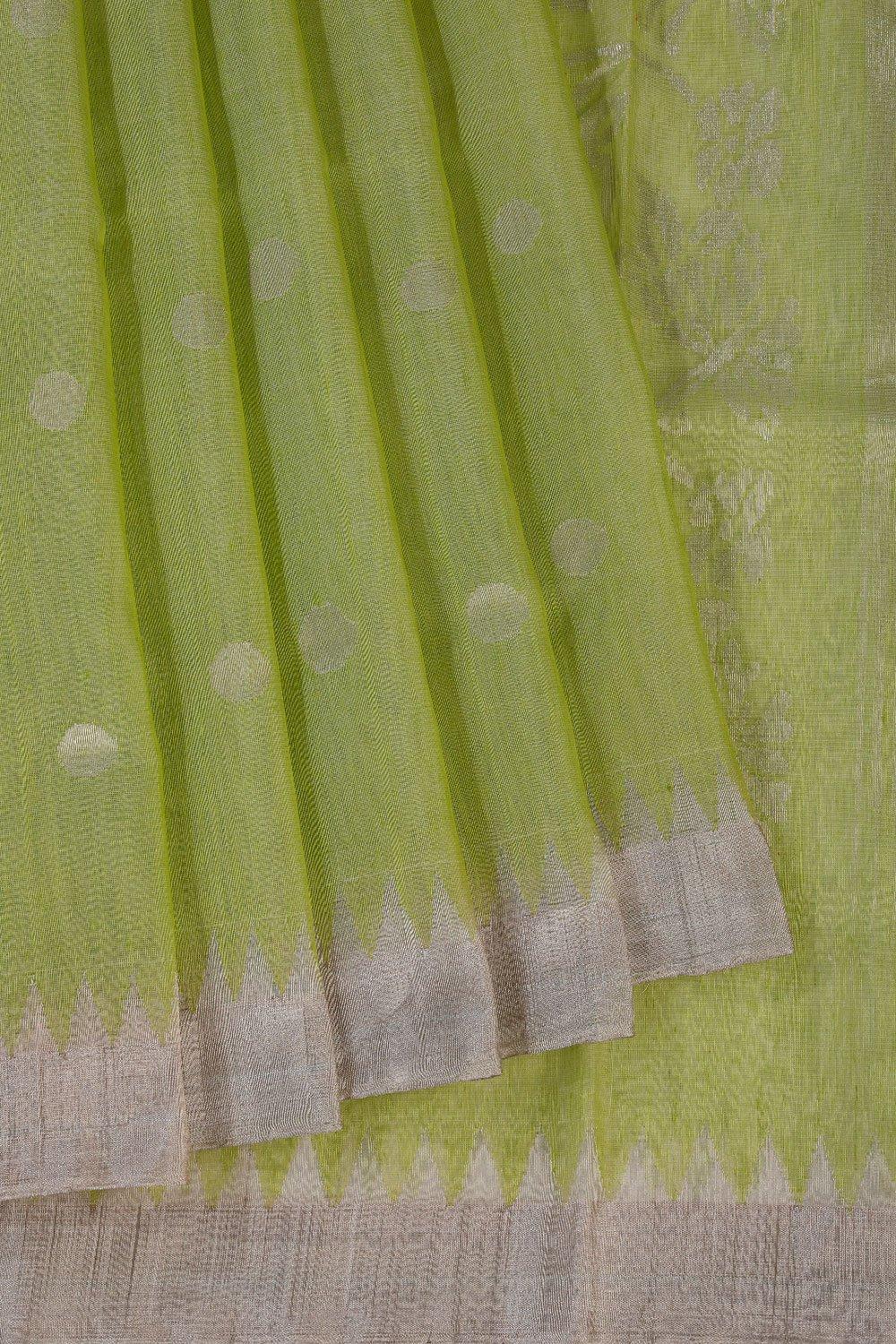 Uppada Linen-Silk Mint-Green Saree With Gorgeous Silver Floral Pallu
